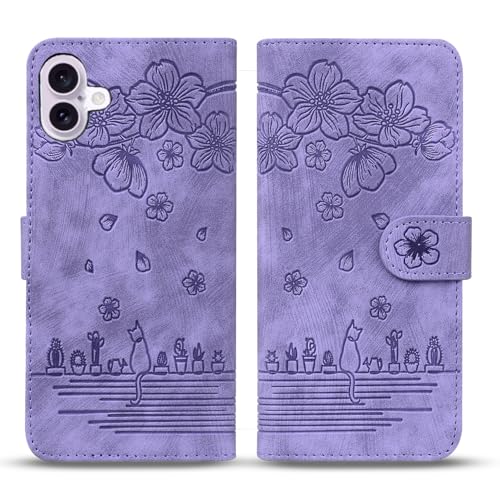 Bxithnr Handyhülle für iPhone 16 Plus Hülle, Leder Handy Tasche Klapphülle Brieftasche Magnetverschluss Flipcase Cover mit [Standfunction] [Kartenfach] für iPhone 16 Plus - Lila von Bxithnr