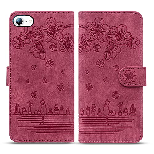 Bxithnr Handyhülle für iPhone 16e 5G 2025 Hülle, Leder Tasche mit [Standfunction] [Kartenfach] Klapphülle Magnetverschluss Blumenmuster Wallet Case für iPhone 16e 5G - Rot von Bxithnr