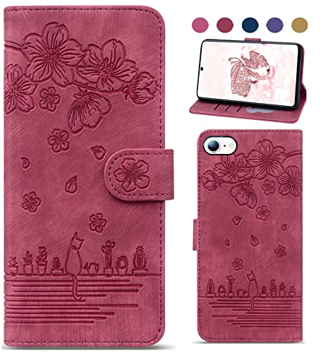 Bxithnr iPhone 7/8/SE/6S Hülle Leder Flip Case mit Standfunktion, Kartenfächer, Rot von Bxithnr