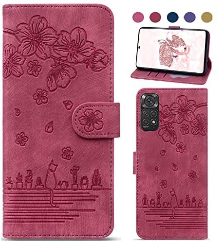 Bxithnr Hülle für Redmi Note 11 / Note 11S 4G Handyhülle(Nicht 5G), Premium Leder Klapphülle Brieftasche Magnetverschluss Flipcase Cover mit Standfunction für Xiaomi Redmi Note 11 Hülle - Rot von Bxithnr