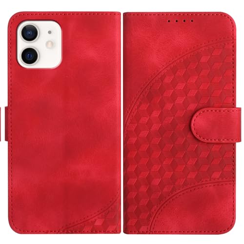 Handyhülle Kompatibel mit iPhone 12 mini Hülle mit [Kartenfach Geld Slot] [Standfunktion] [Magnetverschluss] Premium Leder Wallet Case Flip Cover Schutzhülle auch für iPhone 13 mini 5.4'' - Rot von Bxithnr