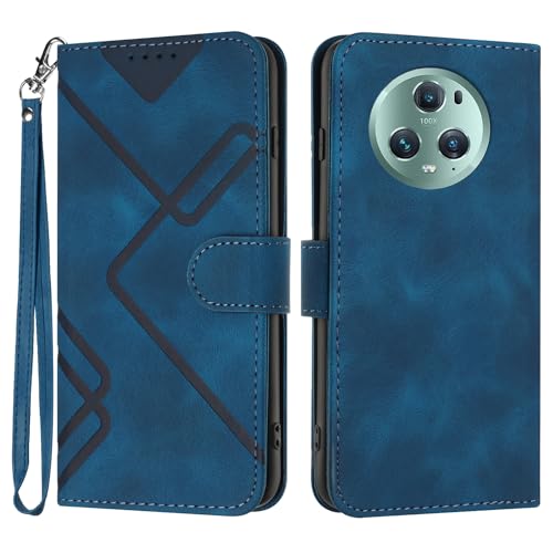 Handyhülle für Huawei Honor Magic 5 Pro Hülle, Premium Leder Handy Klappbare Stoßfeste Brieftasche Flipcase Cover [Standfunktion] [Kartenfächern] Schutzhülle Tasche - Blau von Bxithnr