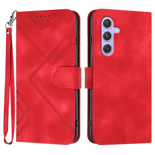 Handyhülle für Samsung Galaxy A15 Hülle, Premium Leder Handy Klappbare Stoßfeste Brieftasche Flipcase Cover [Standfunktion] [Kartenfächern] Schutzhülle Tasche - Rot von Bxithnr