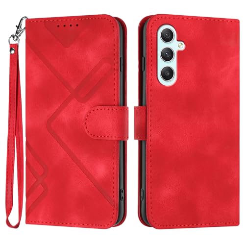Handyhülle für Samsung Galaxy A35 Hülle, Premium Leder Handy Klappbare Stoßfeste Brieftasche Flipcase Cover [Standfunktion] [Kartenfächern] Schutzhülle Tasche - Rot von Bxithnr