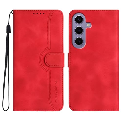 Handyhülle für Samsung Galaxy S24, Leder Flip Case Wallet Klapphülle Stoßfeste [Kartenfach] [Magnet] [Ständer] Schutzhülle für Samsung Galaxy S24 - Rot von Bxithnr