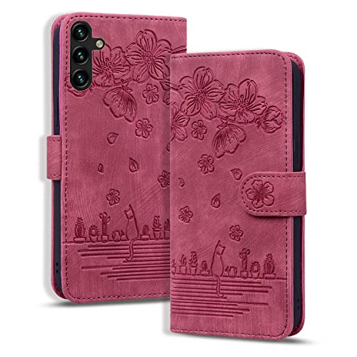 Handyhülle für Samsung Galaxy S24 Plus Hülle, Leder Tasche mit [Standfunction] [Kartenfach] Klapphülle Magnetverschluss Blumenmuster Flipcase Cover Schutzhülle für Samsung Galaxy S24 Plus - Rot von Bxithnr