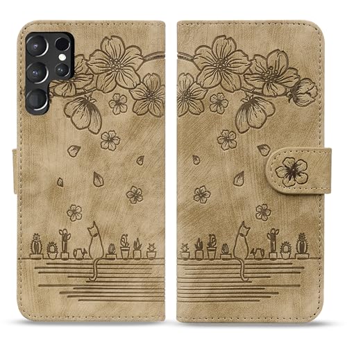 Handyhülle für Samsung Galaxy S24 Ultra Hülle, Leder Tasche mit [Standfunction] [Kartenfach] Klapphülle Magnetverschluss Blumenmuster Flipcase Cover Schutzhülle für Samsung Galaxy S24 Ultra - Gelb von Bxithnr