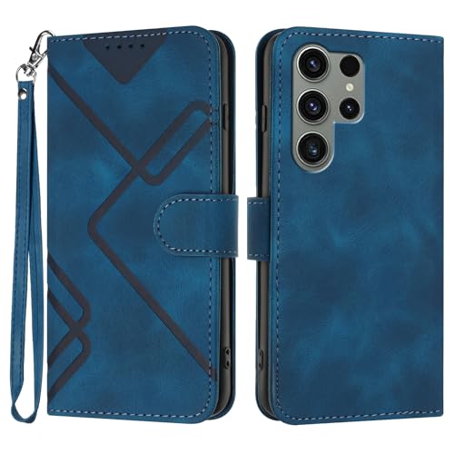 Handyhülle für Samsung Galaxy S24 Ultra Hülle, Premium Leder Handy Klappbare Stoßfeste Brieftasche Flipcase Cover [Standfunktion] [Kartenfächern] Schutzhülle Tasche - Blau von Bxithnr