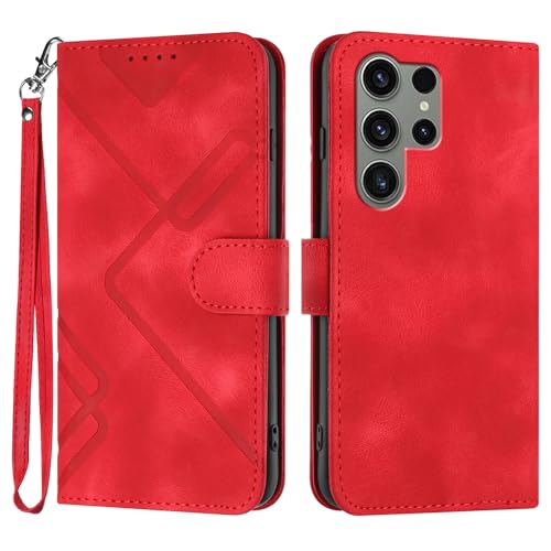 Handyhülle für Samsung Galaxy S24 Ultra Hülle, Premium Leder Handy Klappbare Stoßfeste Brieftasche Flipcase Cover [Standfunktion] [Kartenfächern] Schutzhülle Tasche - Rot von Bxithnr