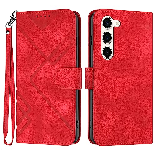 Handyhülle für Samsung Galaxy S25 Hülle, Premium Leder Handy Klappbare Stoßfeste Brieftasche Flipcase Cover [Standfunktion] [Kartenfächern] Schutzhülle Tasche - Rot von Bxithnr