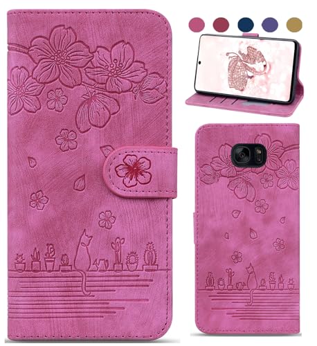 Handyhülle für Samsung Galaxy S7 Hülle, Leder Tasche mit [Standfunction] [Kartenfach] Klapphülle Magnetverschluss Blumenmuster Flipcase Schutzhülle für Samsung Galaxy S7 - Rose von Bxithnr