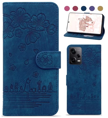 Handyhülle für Xiaomi Redmi Note 12 Pro Hülle, Leder Tasche mit [Standfunction] [Kartenfach] Klapphülle Magnetverschluss Blumenmuster Flipcase Cover Schutzhülle auch für Xiaomi Poco X5 Pro 5G - Blau von Bxithnr