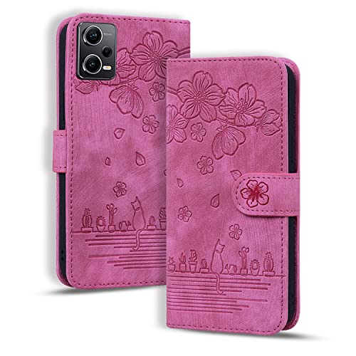 Handyhülle für Xiaomi Redmi Note 12 Pro Hülle, Leder Tasche mit [Standfunction] [Kartenfach] Klapphülle Magnetverschluss Blumenmuster Flipcase Cover Schutzhülle auch für Xiaomi Poco X5 Pro 5G - Rose von Bxithnr