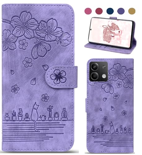 Handyhülle für Xiaomi Redmi Note 13 Pro 5G Hülle, Leder Tasche Xiaomi Poco X6 Pro 5G mit [Standfunction] [Kartenfach] Klapphülle Magnetverschluss Blumenmuster Flipcase Cover Schutzhülle - Lila von Bxithnr