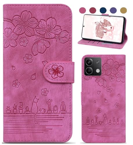 Handyhülle für Xiaomi Redmi Note 13 Pro 5G Hülle, Leder Tasche Xiaomi Poco X6 Pro 5G mit [Standfunction] [Kartenfach] Klapphülle Magnetverschluss Blumenmuster Flipcase Cover Schutzhülle - Rose von Bxithnr