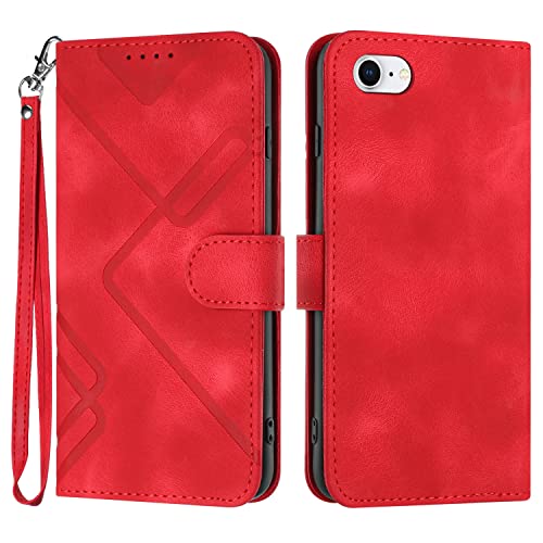 Handyhülle für iPhone SE 2022 / iPhone SE 2020 / iPhone 7 / iPhone 8, Premium Leder Handy Klappbare Stoßfeste Brieftasche Magnetic Stander Flipcase Cover für iPhone SE 2022/2020/8/7/6/6s - Rot von Bxithnr