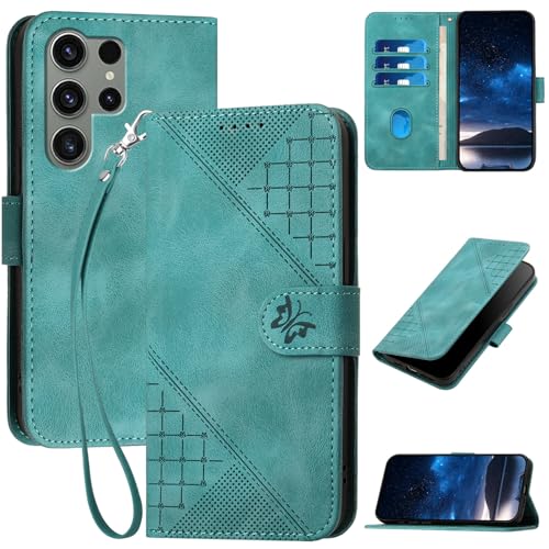 Hülle für Samsung Galaxy A13 4G/5G/A04S PU Leder [Standfunktion] [Kartenfach] [Butterfly Embossing] Handyhülle Lederhülle Klapphülle Kartenfach Flip Cover für Samsung A13 Handyhülle - Grün von Bxithnr
