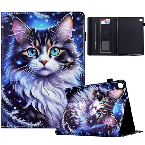 Hülle für Samsung Galaxy Tab A 10.1 Zoll 2019 SM-T510 / T515 Tablet, Premium Leder Ultradünn Leicht Smart Schutzhülle mit Ständer, Mehrfachwinkel, Kartensteckplatz, Getigerte Katze von Bxithnr