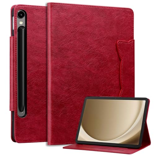 Hülle für Samsung Galaxy Tab S10+/Tab S9 Plus 2023/S8 Plus 2022/S7 Plus 2020 12.4 Zoll, Premium Leder Leichte Geschäftshülle mit Ständer, Kartenfächer, Automatische Wake/Sleep, Rot von Bxithnr