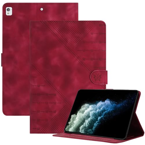 iPad 10.2 Hülle Vintage-Schmetterling PU Leder Brieftasche Flip Case Stand Kartensteckplatz Tablet Schutzhülle für iPad 9 2021, iPad 8. Generation Hülle 2020/iPad 7 Hülle 2019 - Dunkel rot von Bxithnr