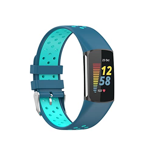 By Qubix - Kompatibel mit Fitbit Charge 5 & 6 Sportarmband mit Schnalle - Blau/Türkis - Zweifarbig - Größe: L - Kompatibles Fitbit Armband, Large, Silikon By Qubix - Kompatibel mit Fitbit Charge 5 & 6 Sportarmband mit Schnalle - Blau/Türkis - Zweifarbig - Größe: L - Kompatibles Fitbit Armband, Large, Silikon von By Qubix