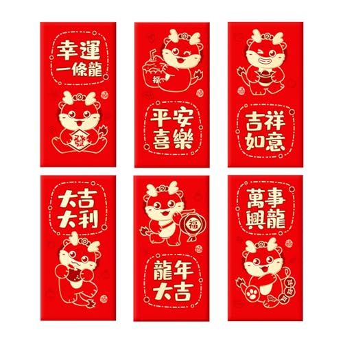 HongBao Briefumschläge, traditionelles chinesisches Paket, Geldbeutel, Partyzubehör, symbolisch und festlich, zum Verschenken, traditionelles Geschenk, 6 Stück von Bydezcon