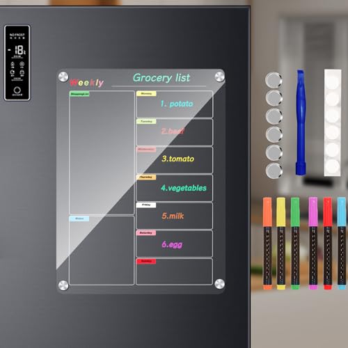 Bysameyee Kühlschrankkalender, Mahlzeitenplanungstafel, trocken abwischbar, Acryl, magnetisch, Monats- und Wochenkalender, Planer für Kühlschrank mit 6 Farbmarkern (transparent, wöchentlich (39,9 x 30 Bysameyee Kühlschrankkalender, Mahlzeitenplanungstafel, trocken abwischbar, Acryl, magnetisch, Monats- und Wochenkalender, Planer für Kühlschrank mit 6 Farbmarkern (transparent, wöchentlich (39,9 x 30 von Bysameyee