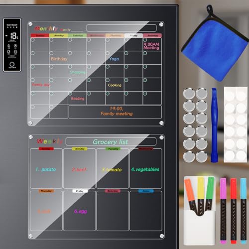 Bysameyee Kühlschrankkalender, Mahlzeitenplanungstafel, trocken abwischbar, Acryl, magnetisch, Monats- und Wochenkalender, Planer für Kühlschrank mit 6 Farbmarkern (transparent, wöchentlich + Bysameyee Kühlschrankkalender, Mahlzeitenplanungstafel, trocken abwischbar, Acryl, magnetisch, Monats- und Wochenkalender, Planer für Kühlschrank mit 6 Farbmarkern (transparent, wöchentlich + von Bysameyee