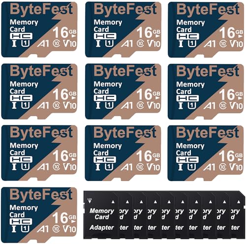ByteFest 10 Pack 16GB microSD-Karte mit Adapter, Schnelle MicroSDHC UHS-I Speicherkarte U1 C10 A1 Full HD Video für Handy MP3 Player Dashcam Kamera ByteFest 10 Pack 16GB microSD-Karte mit Adapter, Schnelle MicroSDHC UHS-I Speicherkarte U1 C10 A1 Full HD Video für Handy MP3 Player Dashcam Kamera von ByteFest