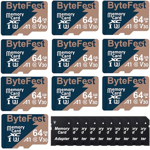 ByteFest 10 Pack 64GB microSD-Karte mit Adapter, Schnelle MicroSDXC UHS-I Speicherkarte U3 C10 A1 V30 UHD Video für Dashcam Action Kamera Spielkonsole ByteFest 10 Pack 64GB microSD-Karte mit Adapter, Schnelle MicroSDXC UHS-I Speicherkarte U3 C10 A1 V30 UHD Video für Dashcam Action Kamera Spielkonsole von ByteFest