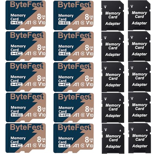 ByteFest 10 Pack 8GB microSD-Karte mit SD-Adapter, Schnelle MicroSDHC Speicherkarte C10 V10 A1 HD Video für Handy MP3 Player Dashcam Kamera ByteFest 10 Pack 8GB microSD-Karte mit SD-Adapter, Schnelle MicroSDHC Speicherkarte C10 V10 A1 HD Video für Handy MP3 Player Dashcam Kamera von ByteFest