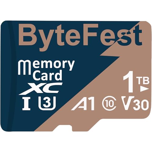 ByteFest 1TB microSD-Karte mit Adapter, Schnelle MicroSDXC UHS-I Speicherkarte U3 C10 A1 V30 UHD Video für Dashcam Action Kamera Spielkonsole von ByteFest