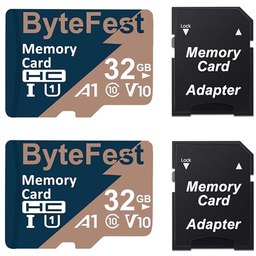 ByteFest 2 Pack 32GB microSD-Karte mit Adapter, Schnelle MicroSDHC UHS-I Speicherkarte U1 C10 A1 Full HD Video für Handy MP3 Player Dashcam Kamera ByteFest 2 Pack 32GB microSD-Karte mit Adapter, Schnelle MicroSDHC UHS-I Speicherkarte U1 C10 A1 Full HD Video für Handy MP3 Player Dashcam Kamera von ByteFest