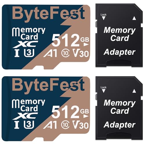 ByteFest 2er-Pack 512 GB microSDXC-Speicherkarte mit SD-Adapter, UHS-I U3, schnelle microSD, V30 Video UHD C10 A1 TF-Karte für Kamera, Überwachung, Drohne, Gaming-Konsole ByteFest 2er-Pack 512 GB microSDXC-Speicherkarte mit SD-Adapter, UHS-I U3, schnelle microSD, V30 Video UHD C10 A1 TF-Karte für Kamera, Überwachung, Drohne, Gaming-Konsole von ByteFest