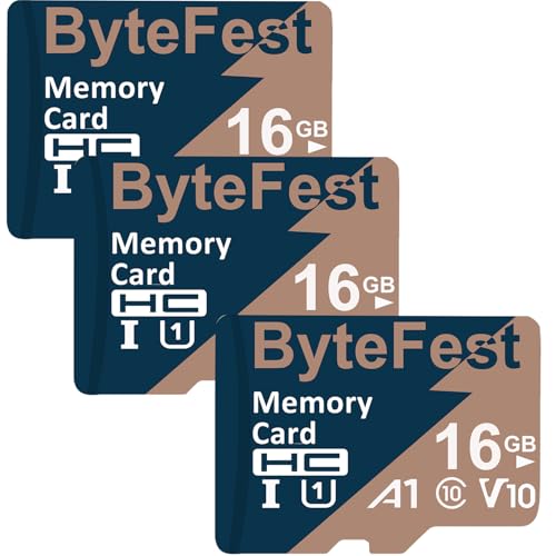 ByteFest 3 Pack 16GB microSD-Karte mit Adapter, Schnelle MicroSDHC UHS-I Speicherkarte U1 C10 A1 Full HD Video für Handy MP3 Player Dashcam Kamera ByteFest 3 Pack 16GB microSD-Karte mit Adapter, Schnelle MicroSDHC UHS-I Speicherkarte U1 C10 A1 Full HD Video für Handy MP3 Player Dashcam Kamera von ByteFest