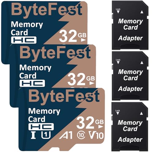 ByteFest 3 Pack 32GB microSD-Karte mit Adapter, Schnelle MicroSDHC UHS-I Speicherkarte U1 C10 A1 Full HD Video für Handy MP3 Player Dashcam Kamera ByteFest 3 Pack 32GB microSD-Karte mit Adapter, Schnelle MicroSDHC UHS-I Speicherkarte U1 C10 A1 Full HD Video für Handy MP3 Player Dashcam Kamera von ByteFest