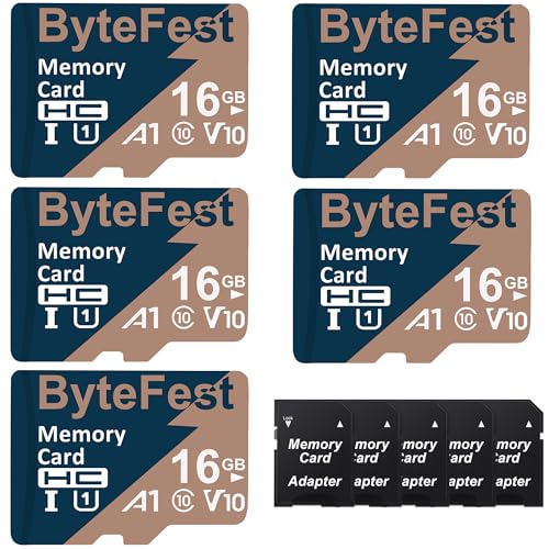 ByteFest 5 Pack 16GB microSD-Karte mit Adapter, Schnelle MicroSDHC UHS-I Speicherkarte U1 C10 A1 Full HD Video für Handy MP3 Player Dashcam Kamera ByteFest 5 Pack 16GB microSD-Karte mit Adapter, Schnelle MicroSDHC UHS-I Speicherkarte U1 C10 A1 Full HD Video für Handy MP3 Player Dashcam Kamera von ByteFest