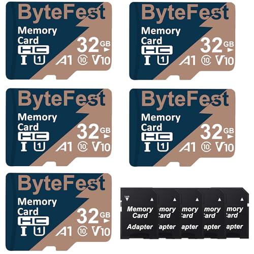 ByteFest 5 Pack 32GB microSD-Karte mit Adapter, Schnelle MicroSDHC UHS-I Speicherkarte U1 C10 A1 Full HD Video für Handy MP3 Player Dashcam Kamera ByteFest 5 Pack 32GB microSD-Karte mit Adapter, Schnelle MicroSDHC UHS-I Speicherkarte U1 C10 A1 Full HD Video für Handy MP3 Player Dashcam Kamera von ByteFest