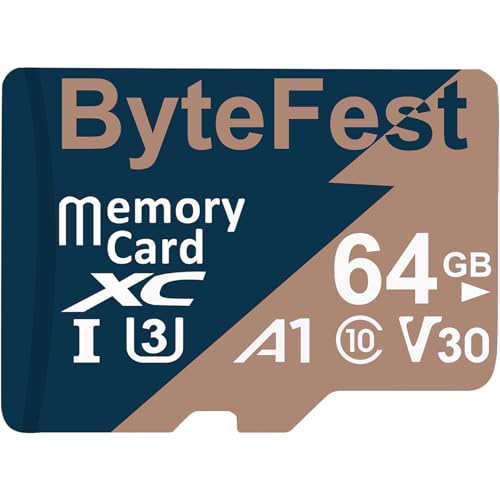 ByteFest 64GB microSD-Karte mit Adapter, Schnelle MicroSDXC UHS-I Speicherkarte U3 C10 A1 V30 UHD Video für Dashcam Action Kamera Spielkonsole ByteFest 64GB microSD-Karte mit Adapter, Schnelle MicroSDXC UHS-I Speicherkarte U3 C10 A1 V30 UHD Video für Dashcam Action Kamera Spielkonsole von ByteFest