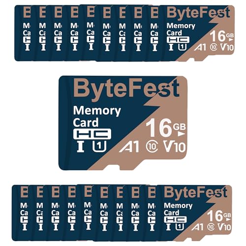 ByteFest Micro-SD-Karte, 16 GB, 50 Stück mit 50 Adaptern, UHS-I High-Speed-TF-Karte, U1, A1, C10, V10, FHD Video, 80 MB/s, MicroSDHC-Flash-Speicherkarte für MP3, MP4-Player, Kinderkamera, Dashcams ByteFest Micro-SD-Karte, 16 GB, 50 Stück mit 50 Adaptern, UHS-I High-Speed-TF-Karte, U1, A1, C10, V10, FHD Video, 80 MB/s, MicroSDHC-Flash-Speicherkarte für MP3, MP4-Player, Kinderkamera, Dashcams von ByteFest