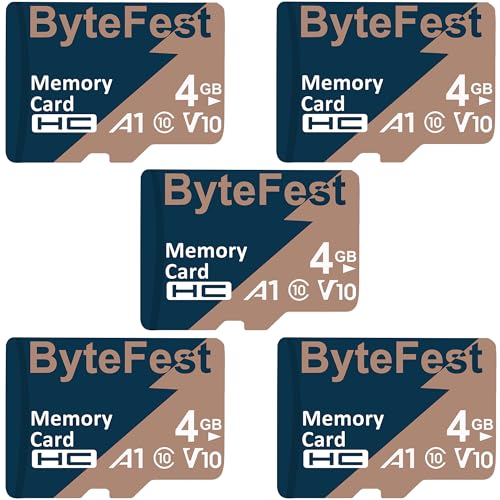 ByteFest 5 Pack 4GB microSD-Karte mit SD-Adapter, Schnelle MicroSDHC Speicherkarte C10 V10 A1 HD Video für Handy MP3 Player Dashcam Kamera ByteFest 5 Pack 4GB microSD-Karte mit SD-Adapter, Schnelle MicroSDHC Speicherkarte C10 V10 A1 HD Video für Handy MP3 Player Dashcam Kamera von ByteFest