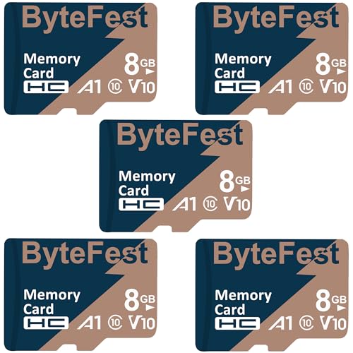 ByteFest 5 Pack 8GB microSD-Karte mit SD-Adapter, Schnelle MicroSDHC Speicherkarte C10 V10 A1 HD Video für Handy MP3 Player Dashcam Kamera ByteFest 5 Pack 8GB microSD-Karte mit SD-Adapter, Schnelle MicroSDHC Speicherkarte C10 V10 A1 HD Video für Handy MP3 Player Dashcam Kamera von ByteFest