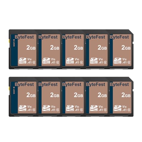 ByteFest SD Karte 2GB 10 Pack, Speicherkarte SDHC, Class 10, U1, V10, A1, Full HD Video, Memory Card für Kamera, DSLR (2GB, 10 Pack) von ByteFest