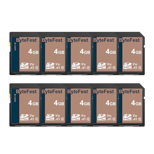 ByteFest SD Karte 4GB 10 Pack, Speicherkarte SDHC, Class 10, U1, V10, A1, Full HD Video, Memory Card für Kamera, DSLR (4GB, 10 Pack) von ByteFest