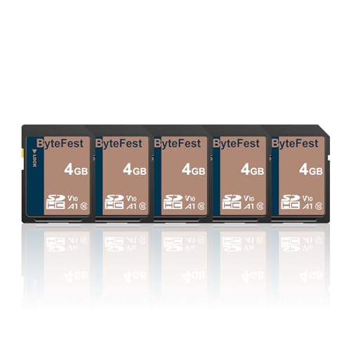 ByteFest SD Karte 4GB 5 Pack, Speicherkarte SDHC, Class 10, U1, V10, A1, Full HD Video, Memory Card für Kamera, DSLR (4GB, 5 Pack) von ByteFest
