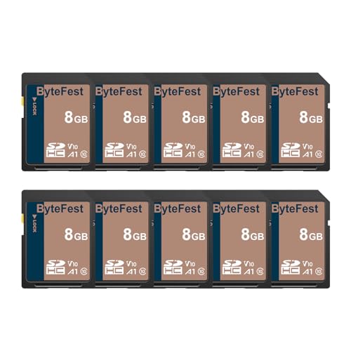 ByteFest SD Karte 8GB 10 Pack, Speicherkarte SDHC, Class 10, U1, V10, A1, Full HD Video, Memory Card für Kamera, DSLR (8GB, 10 Pack) von ByteFest