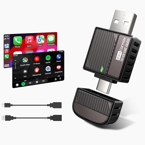 ByteWave Kabelloser Android Auto & CarPlay Adapter 2-in-1 Konvertiert kabelgebunden zu kabellos 2025 Upgrade, Plug-and-Play Dongle mit niedriger Latenz, Anschluss für iOS10+/Android 11+ Autos - Braun von ByteWave