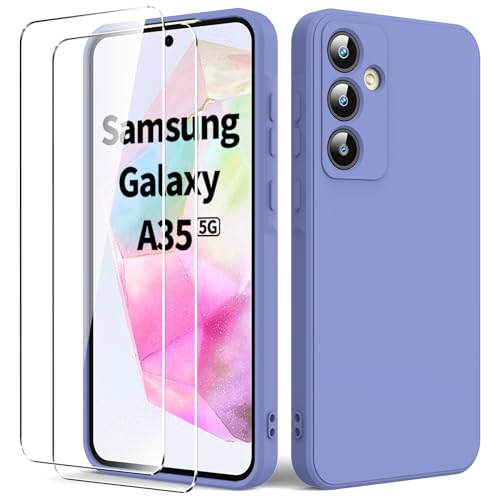 Byvuwiay Hülle für Samsung Galaxy A35 5G, mit 2 Stück Panzerglas, Anti-Scratch Stoßfeste Hülle, TPU Weich Bumper Schutzhülle für Samsung Galaxy A35 5G - Grau von Byvuwiay