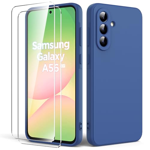 Byvuwiay Hülle für Samsung Galaxy A56 5G, mit 2 Stück Panzerglas, Anti-Scratch Stoßfeste Hülle, TPU Weich Bumper Schutzhülle für Samsung Galaxy A56 5G - Blau von Byvuwiay