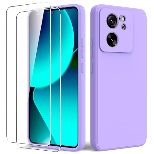 Byvuwiay Hülle für Xiaomi 13T/13T Pro 5G, mit 2 Stück Panzerglas, Anti-Scratch Stoßfeste Hülle, TPU Weich Bumper Schutzhülle für Xiaomi 13T/13T Pro 5G - Lila von Byvuwiay